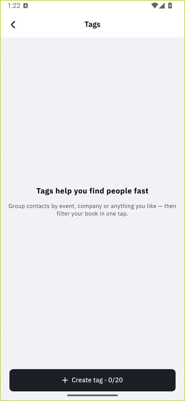 The tags screen