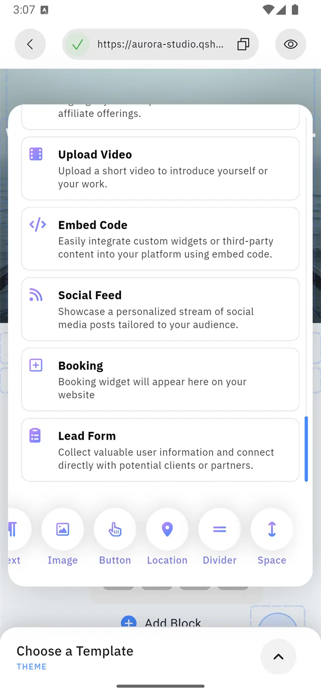The block picker, rest of the list