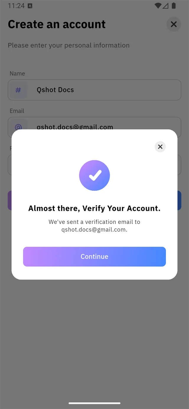 Verification email sent