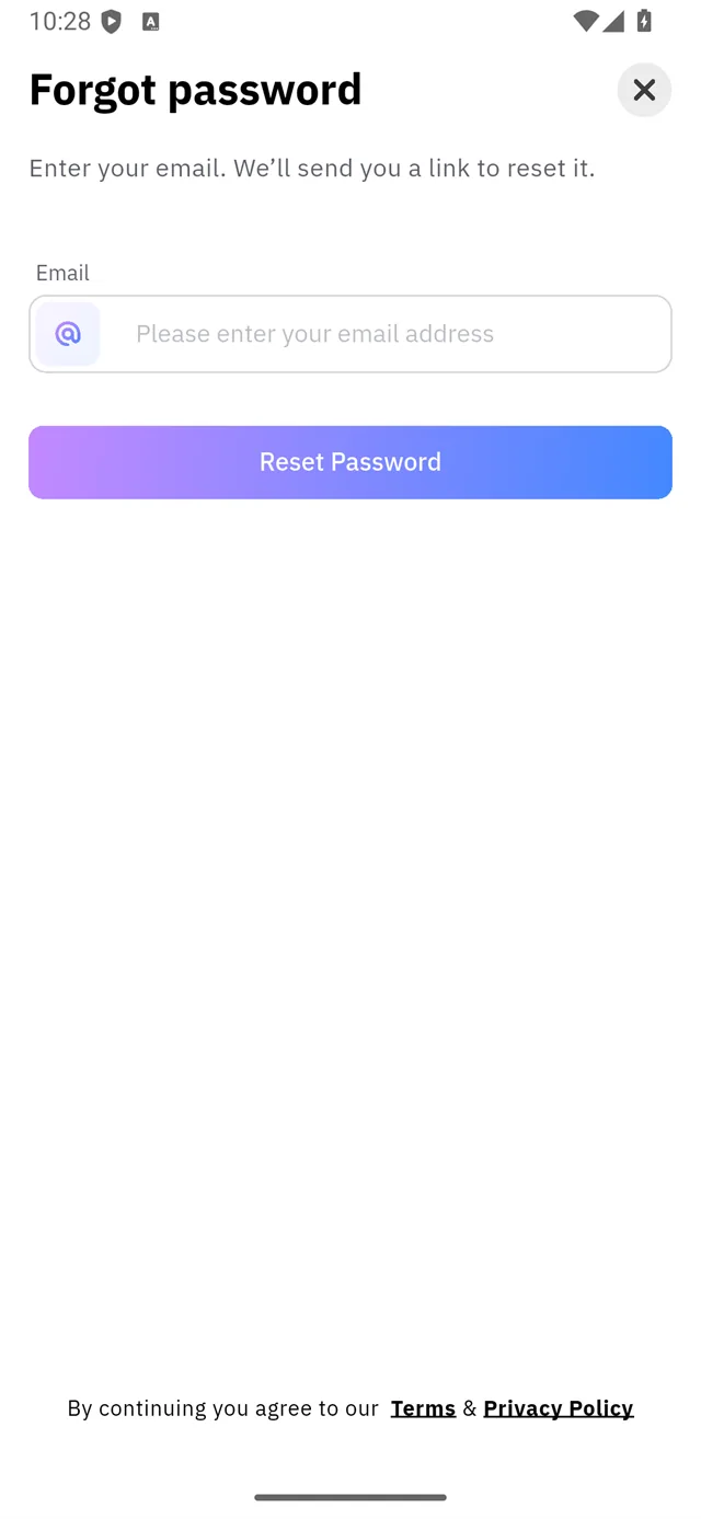 The Forgot password screen