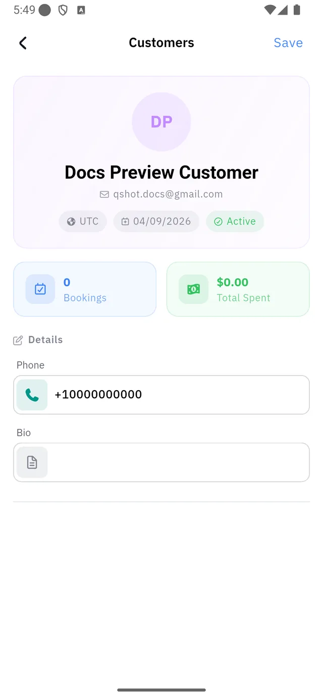 The customer profile created by the booking