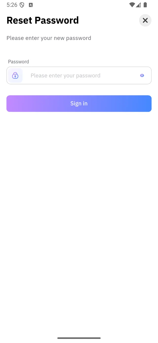 The Reset Password screen with one new-password field