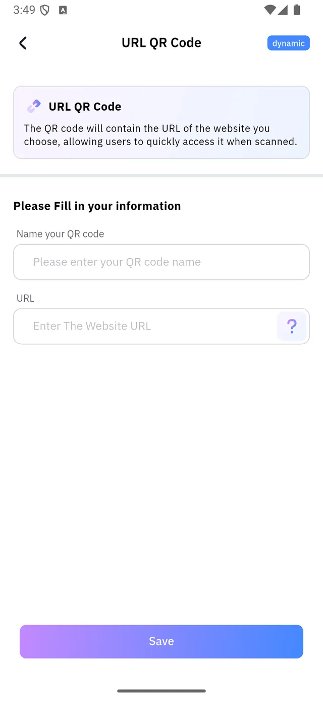 The URL QR code form: name and address