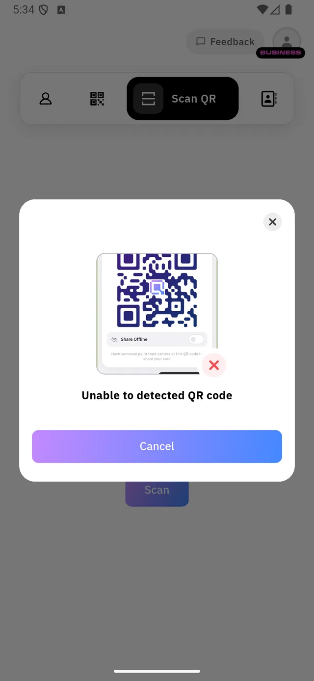 Unable to detect the QR code in the chosen picture